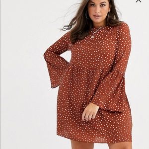 ASOS curve fluted sleeve smock mini dress in spot